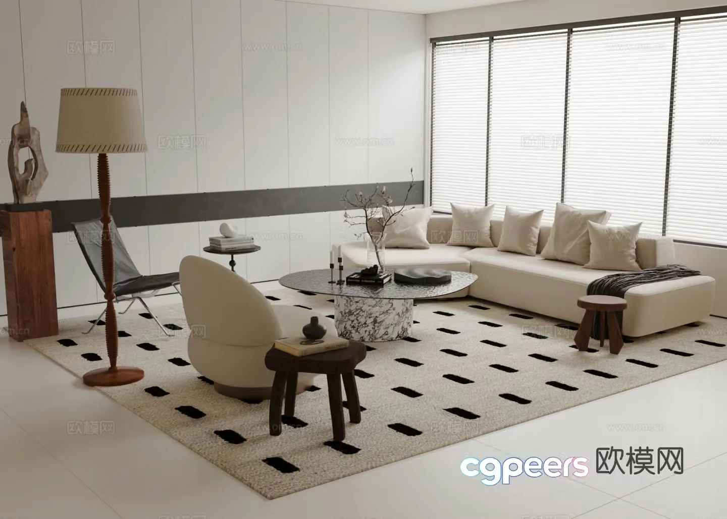 Cream style sofa modular sofa 3d model