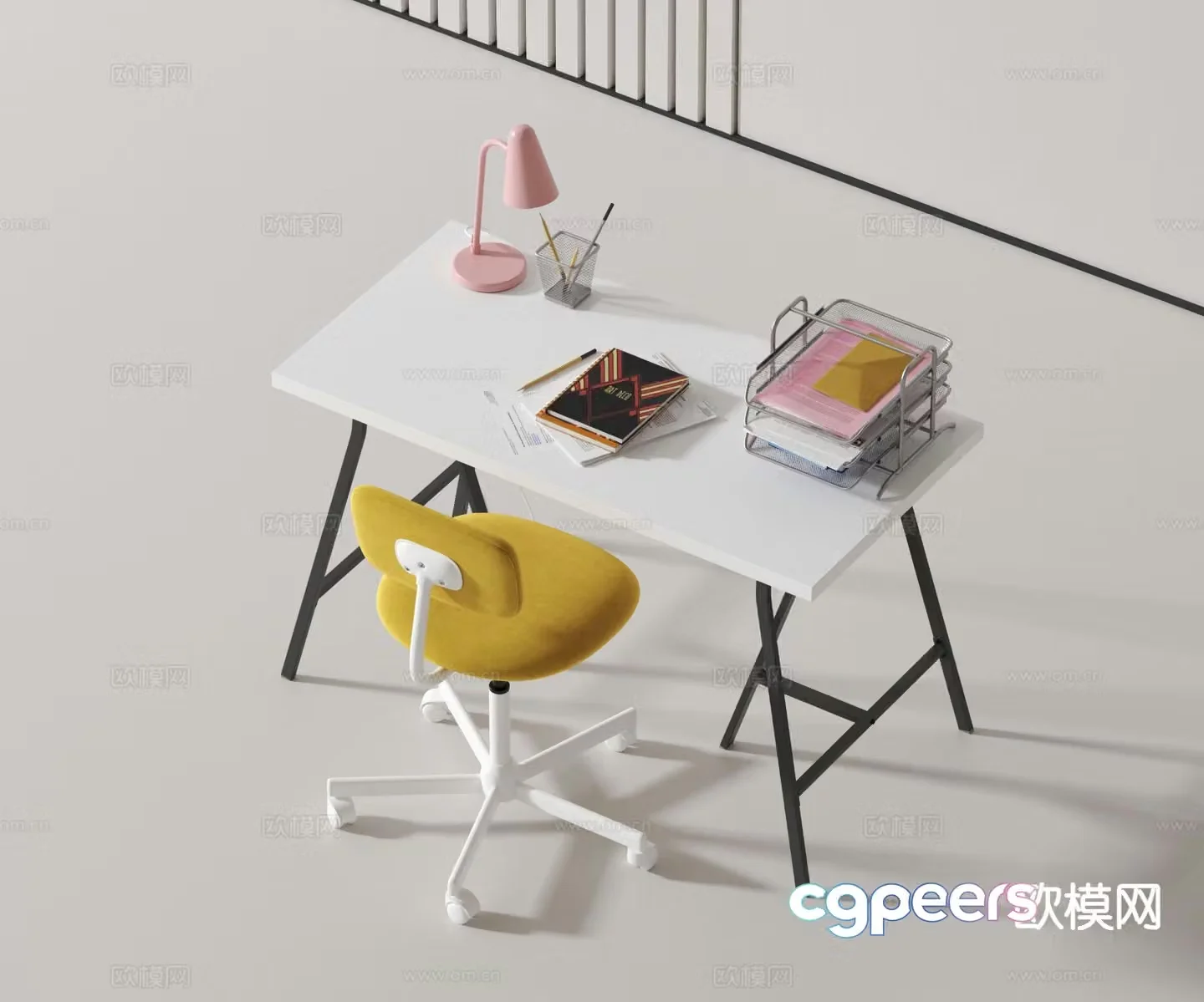Modern study desk and chair desk and chair 3d model