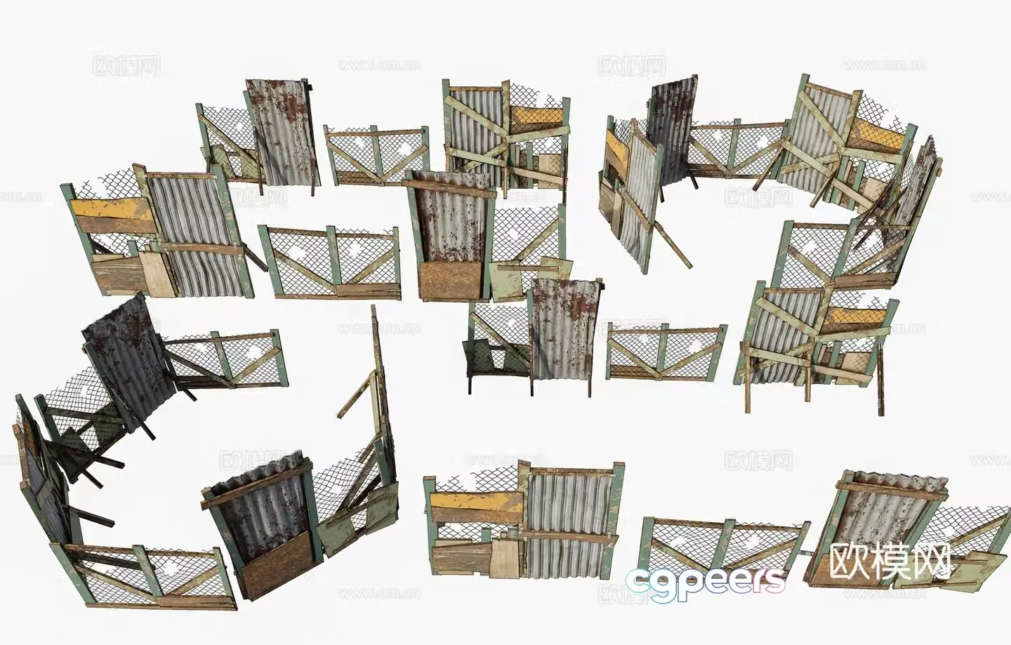 Modern ranch fence wooden barbed wire outdoor animal fence guardrail barbed wire wood breeding 3d model