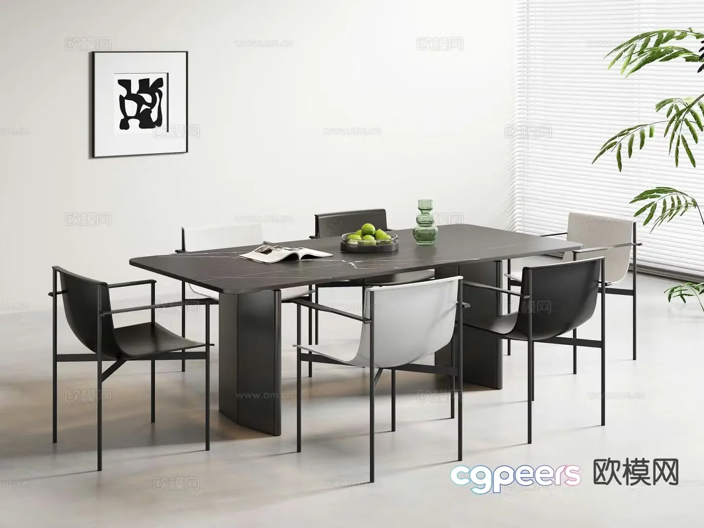 Italian minimalist dining table and chairs 3D model