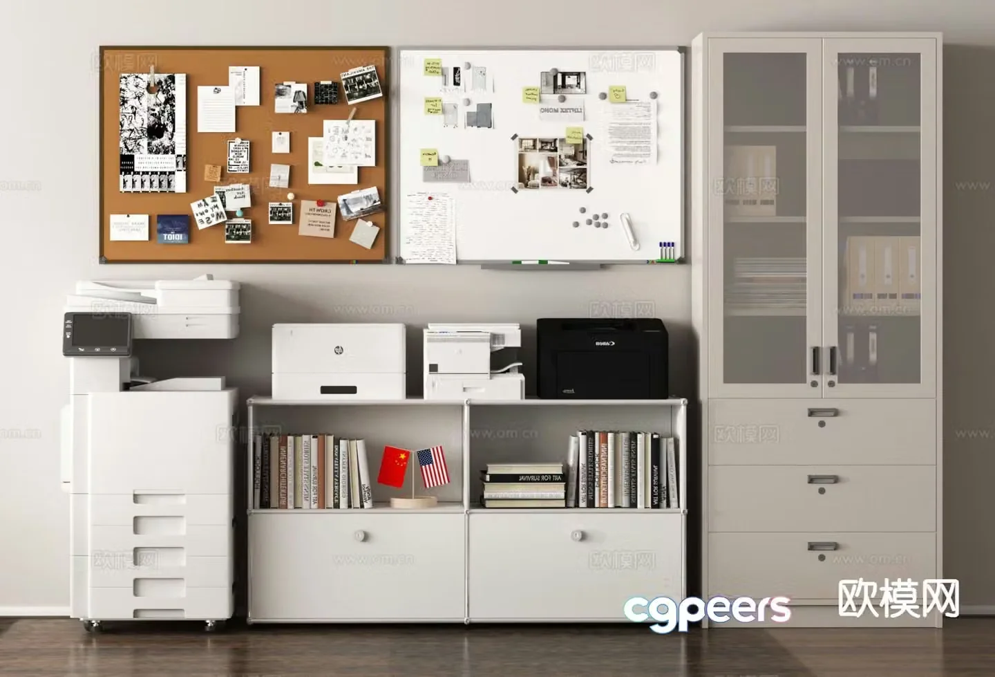 Office supplies printer file cabinet file cabinet information cabinet whiteboard 3d model