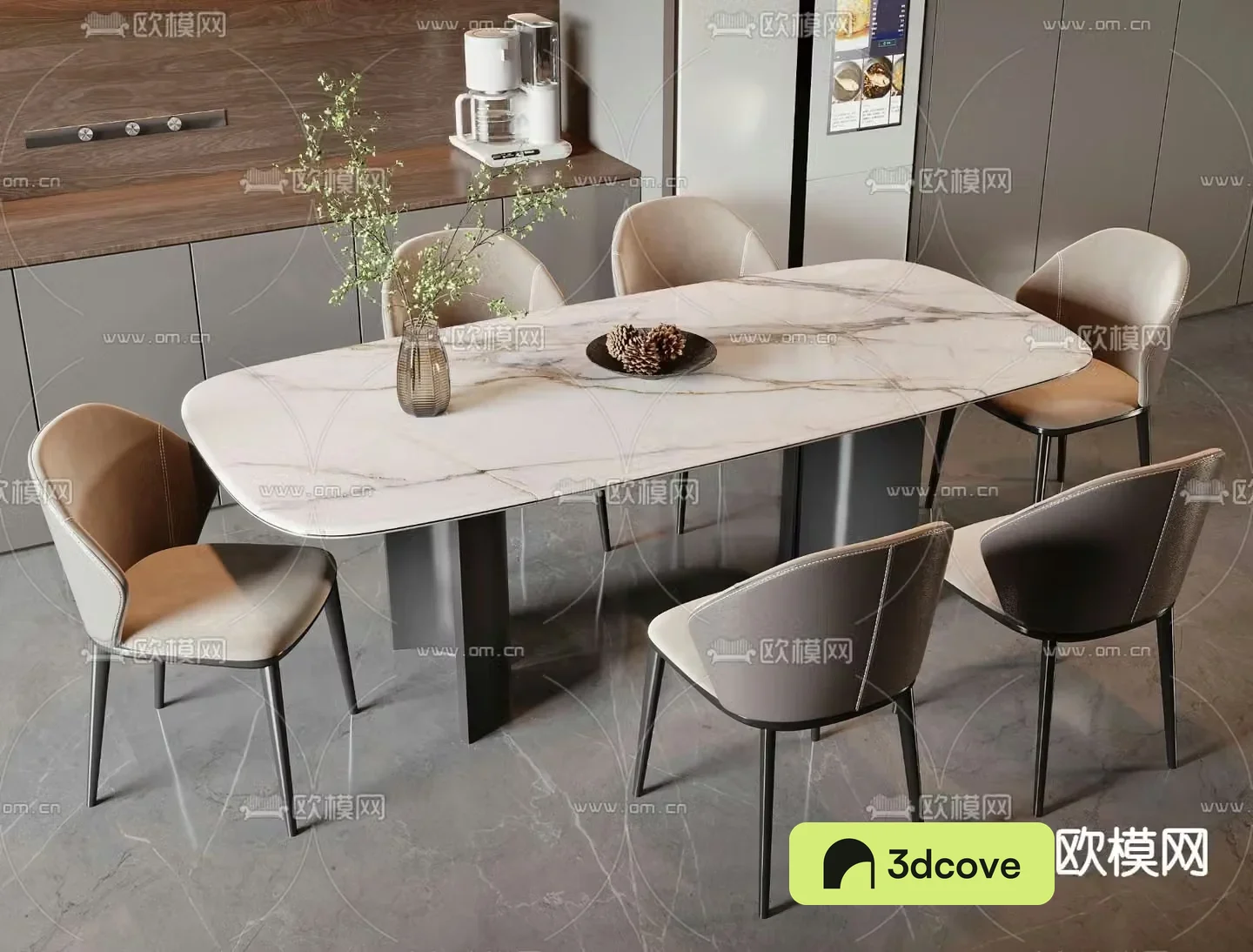 Modern dining table and chairs 3d model