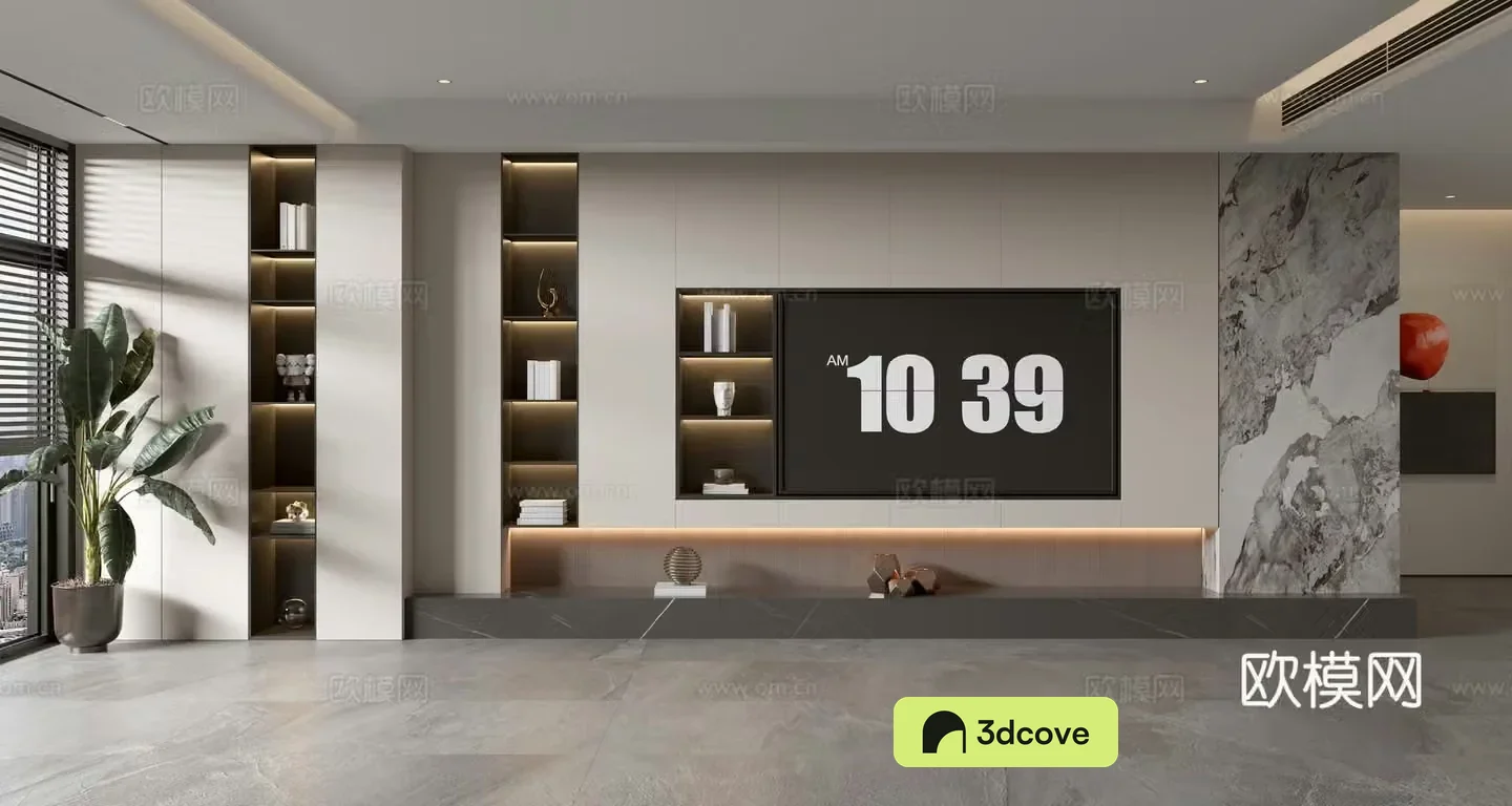 Modern simple full wall TV cabinet TV background wall d model