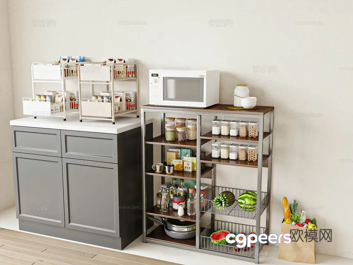 Modern minimalist storage rack Kitchen storage rack Cart 3d model