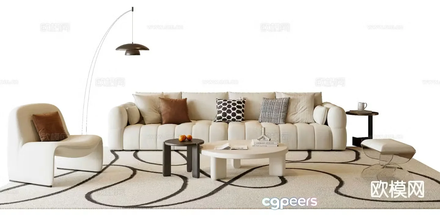 Cream style modular sofa 3d model