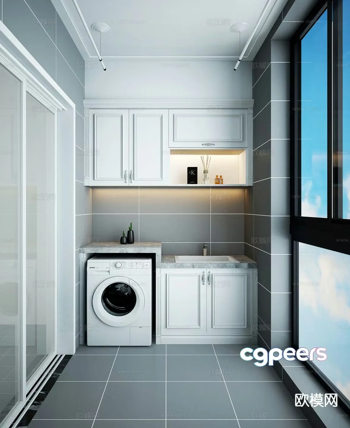 Simple European balcony laundry room 3d model