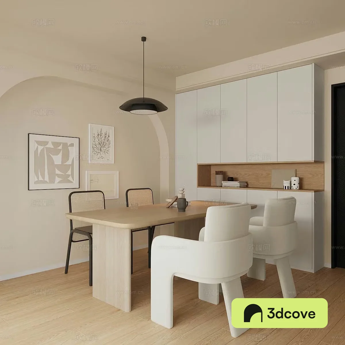 Middle-aged home restaurant Cream style restaurant Open restaurant Retro style restaurant Sideboard 3D model
