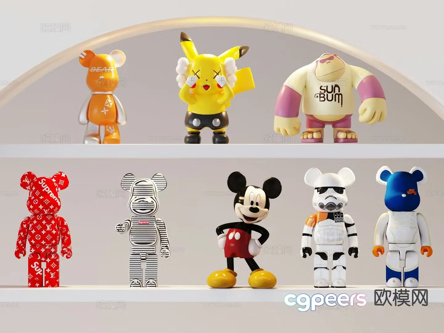 Trendy Cartoon Violent Bear Mickey Pikachu 3D Model