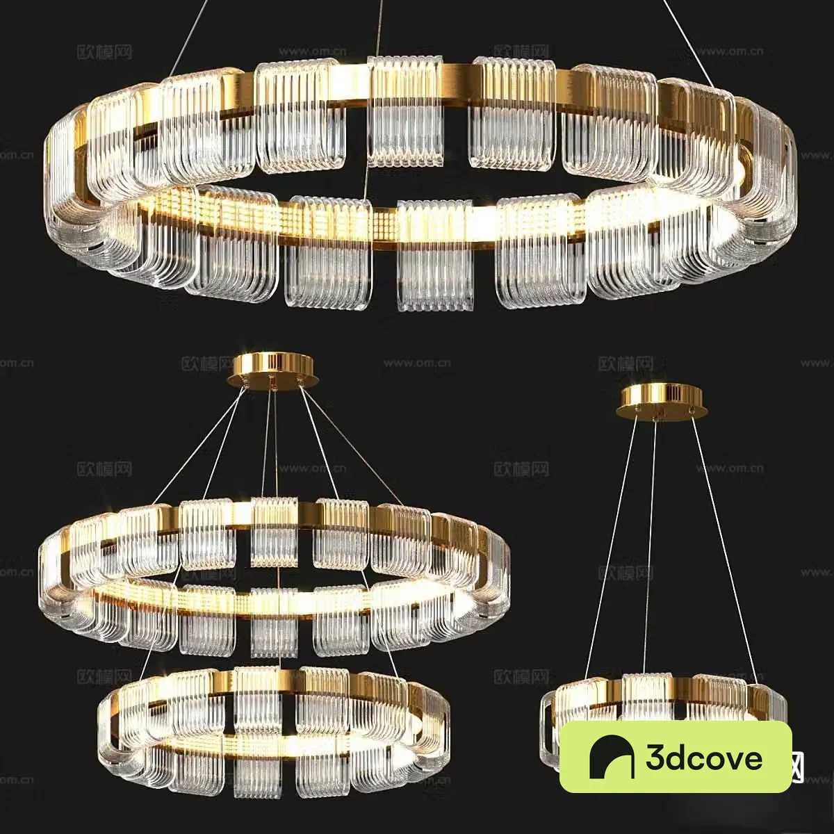 Light luxury glass chandelier ring chandelier