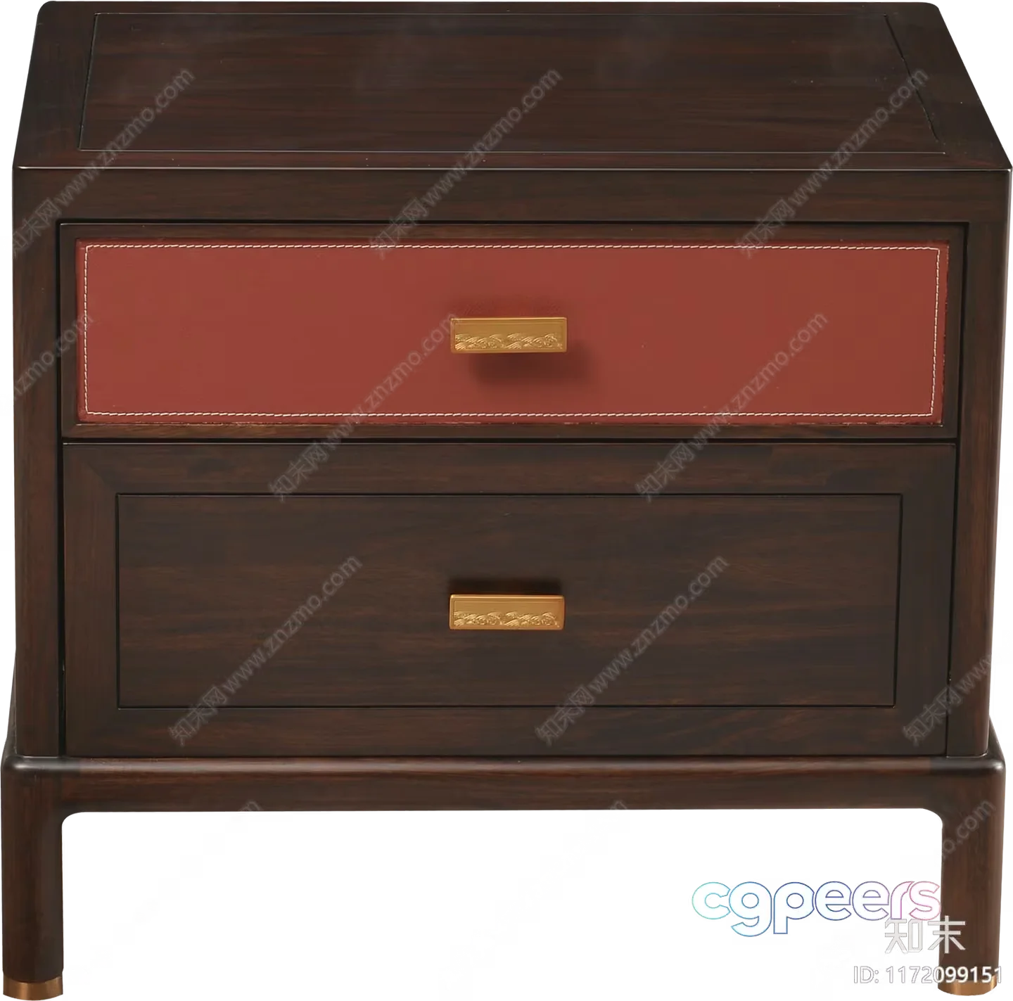 A Dark Brown Wooden Nightstand With Two Drawers 3D Model – 13945 – VRAY Render