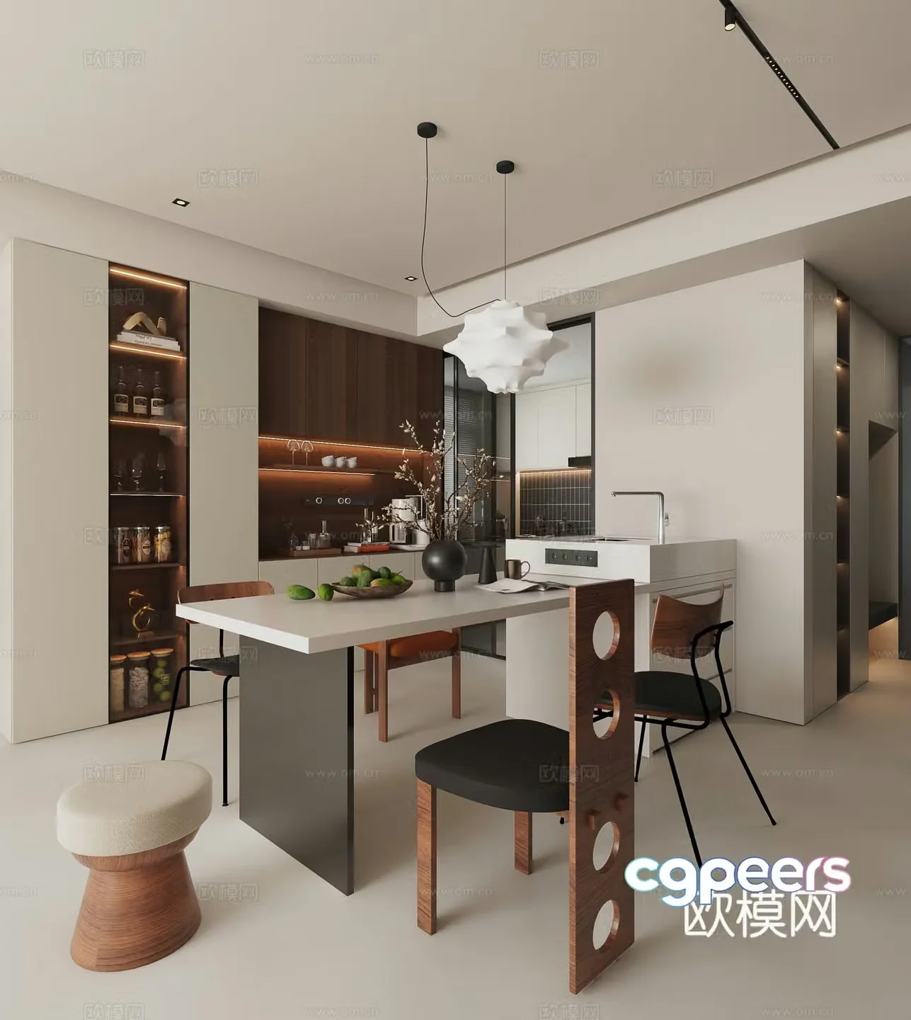 Medium cream restaurant sideboard wine cabinet Zhongdao restaurant kitchen retro 3d model