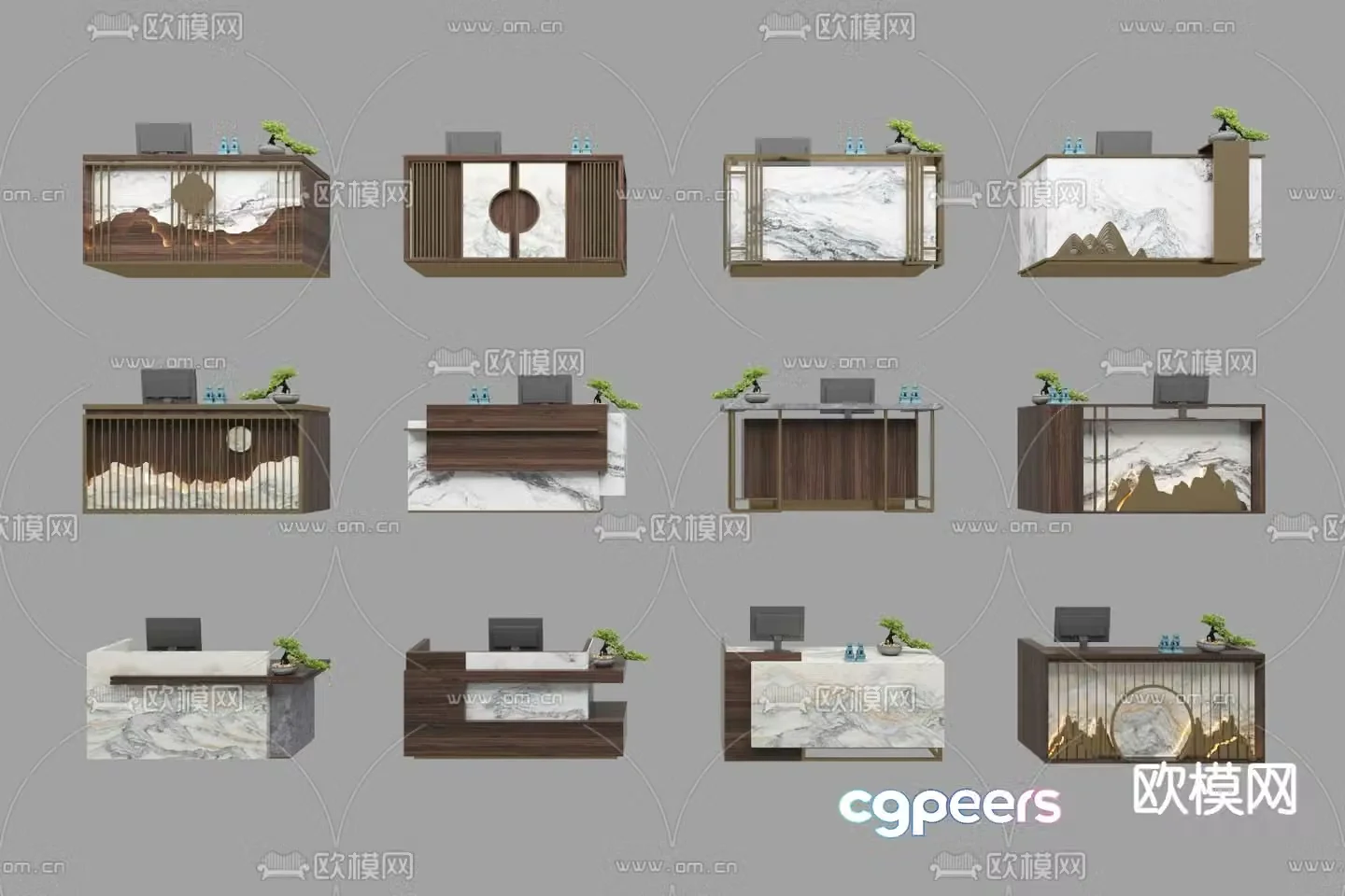 New Chinese style front desk reception desk service desk 3d model