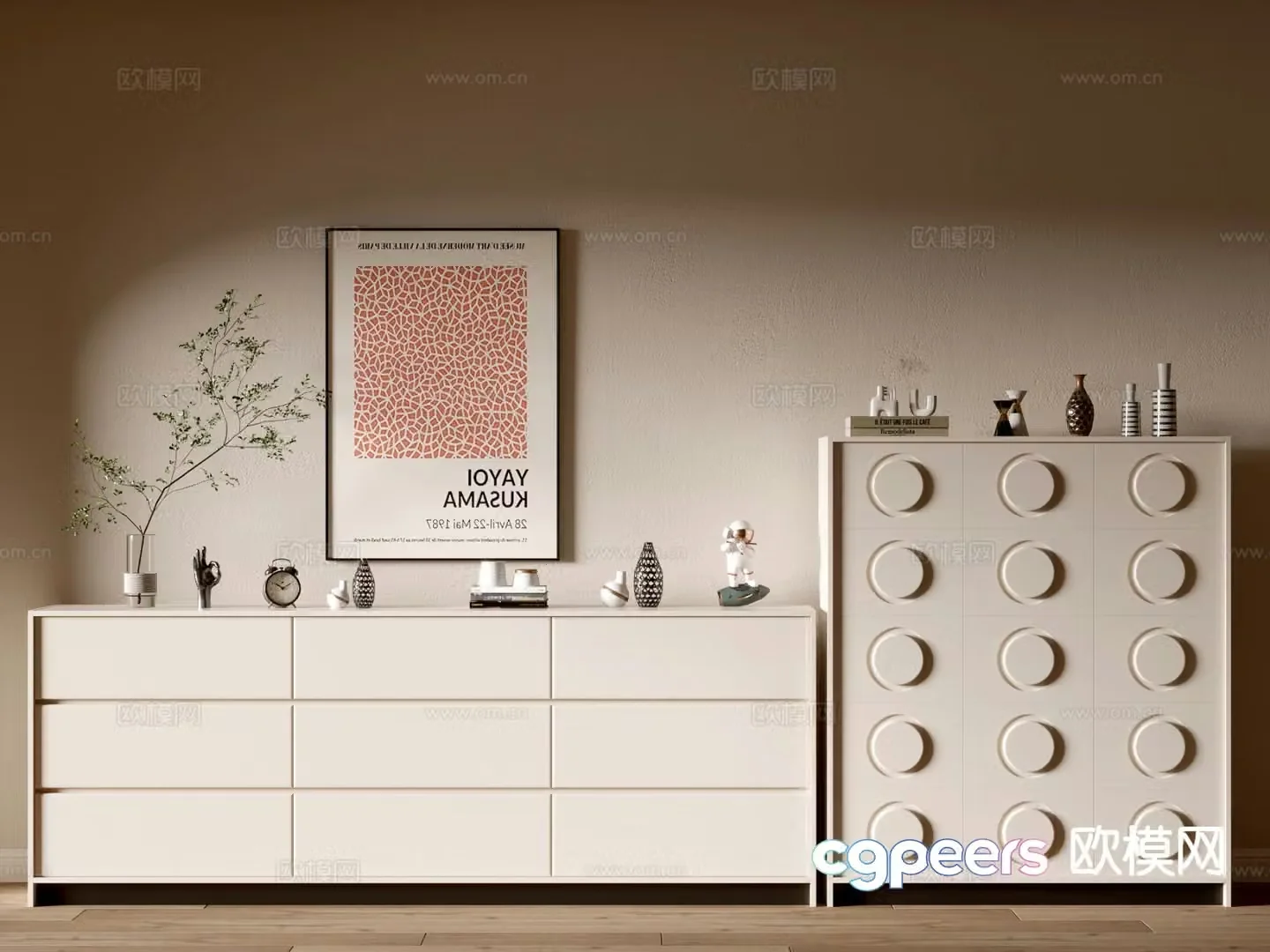 Cream style entrance cabinet drawer cabinet 3d model