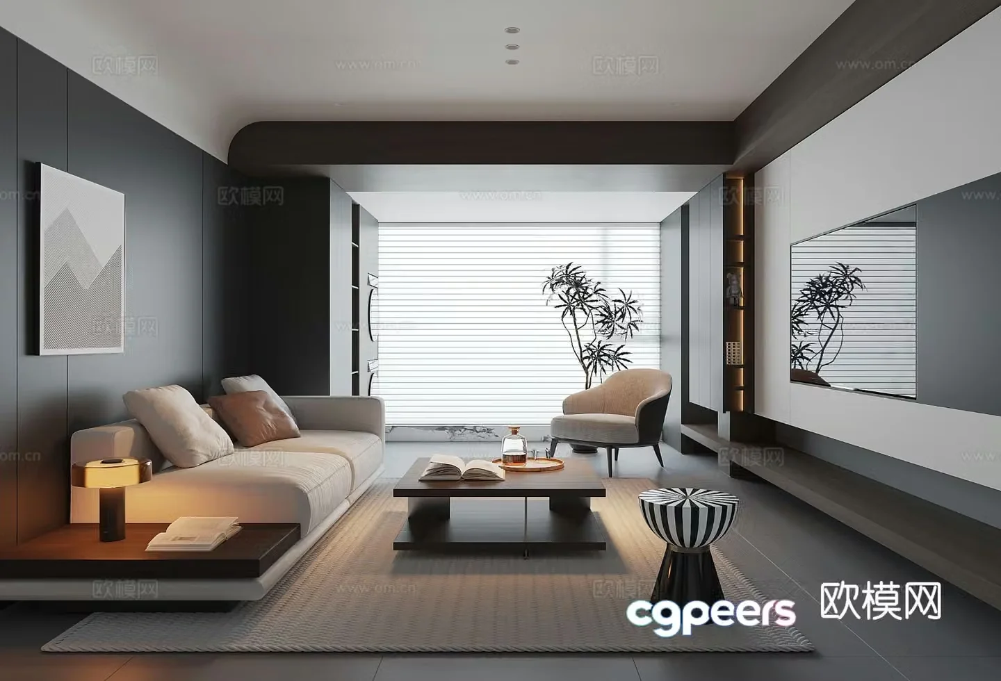 Premium gray living room 3d model