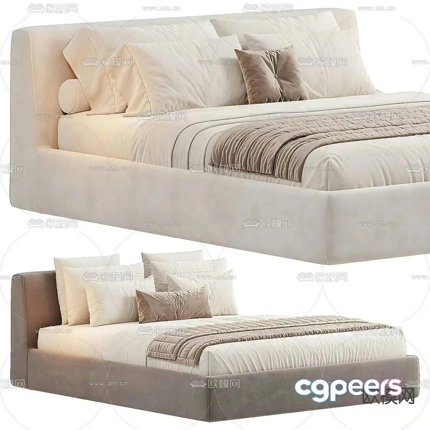 Cream style double bed 3d model