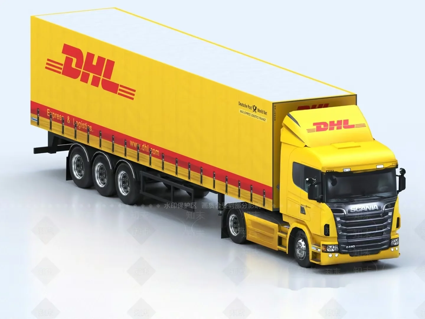 A Yellow Dhl Truck 3D Model – 13663 – VRAY Render
