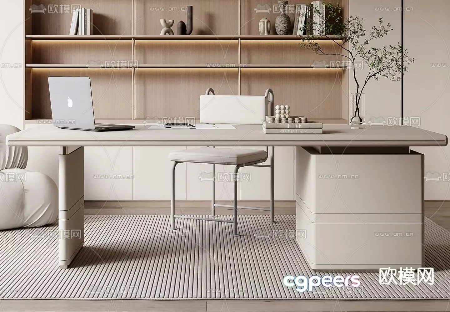 Cream style desk writing desk computer desk 3d model