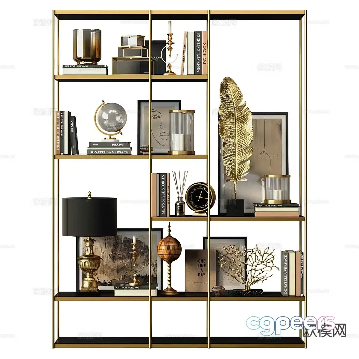 Light luxury bookshelf storage rack 3d model