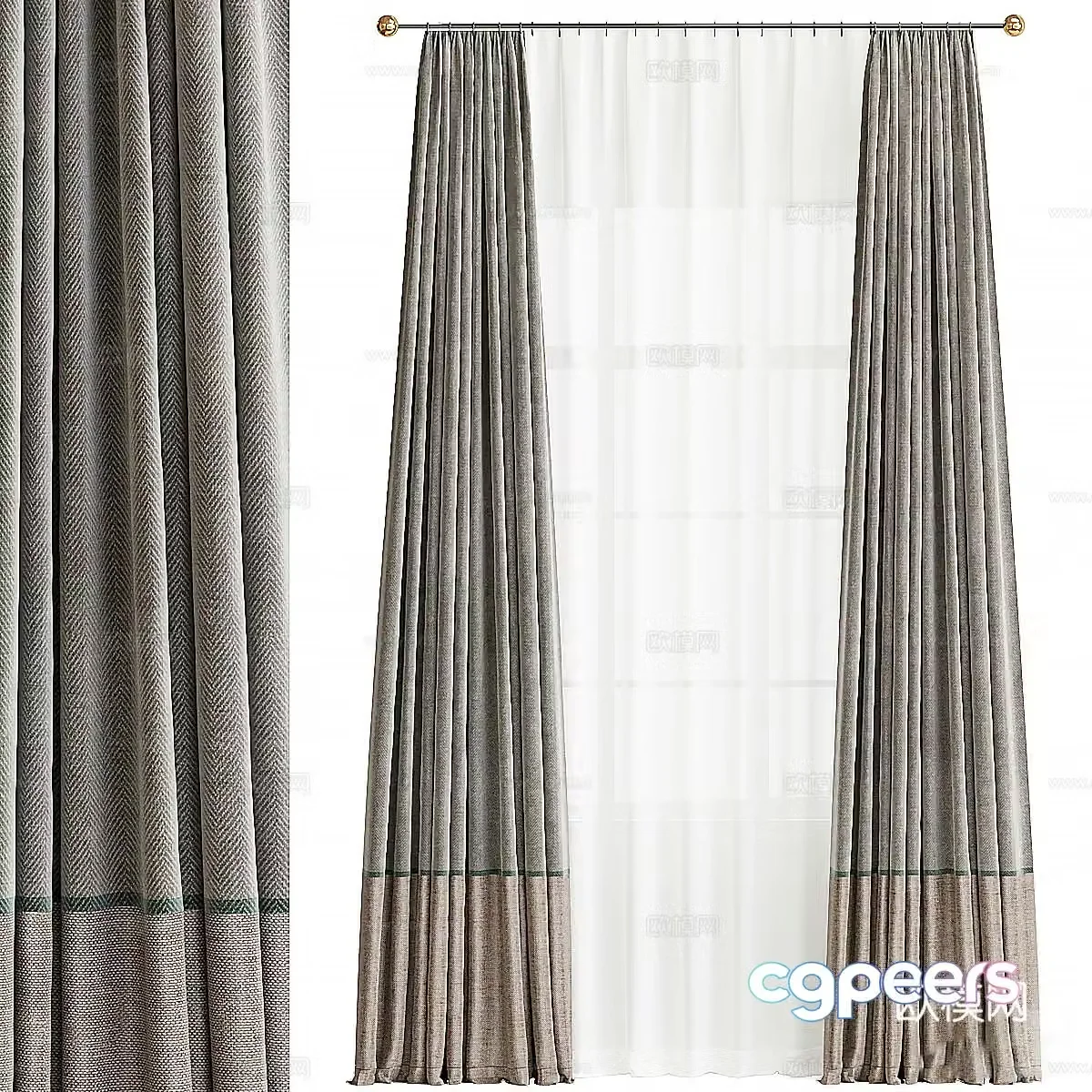 New Chinese style fabric curtain gauze curtain 3D model