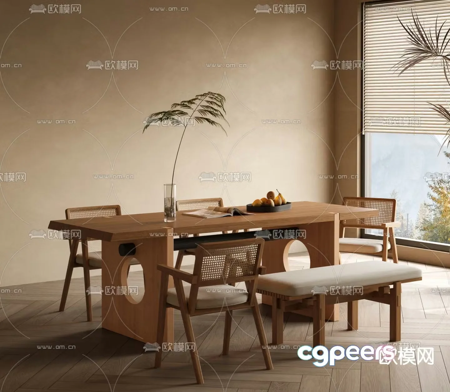 Wabi-sabi dining table and chairs 3d model