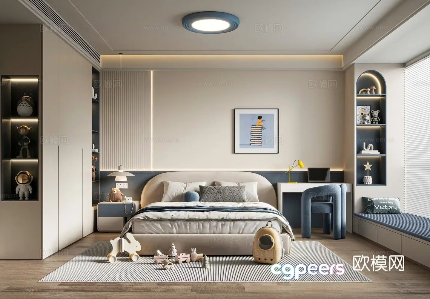 Now creamy children’s room boys room children’s double bed children’s wardrobe children’s desk and chair 3d model