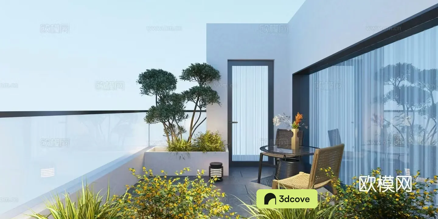 modern roof garden courtyard terrace 3d model