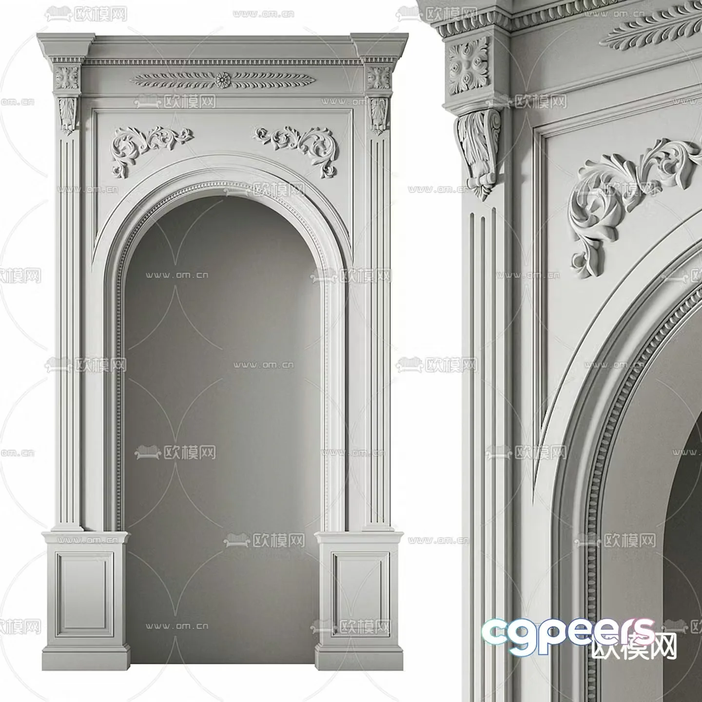 French door opening door frame arch 3d model
