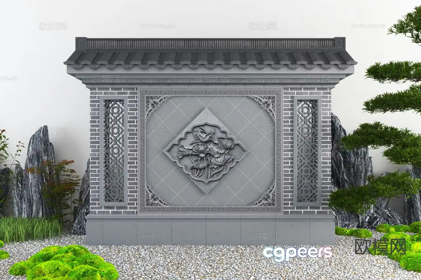 Chinese style landscape wall screen wall 3D model