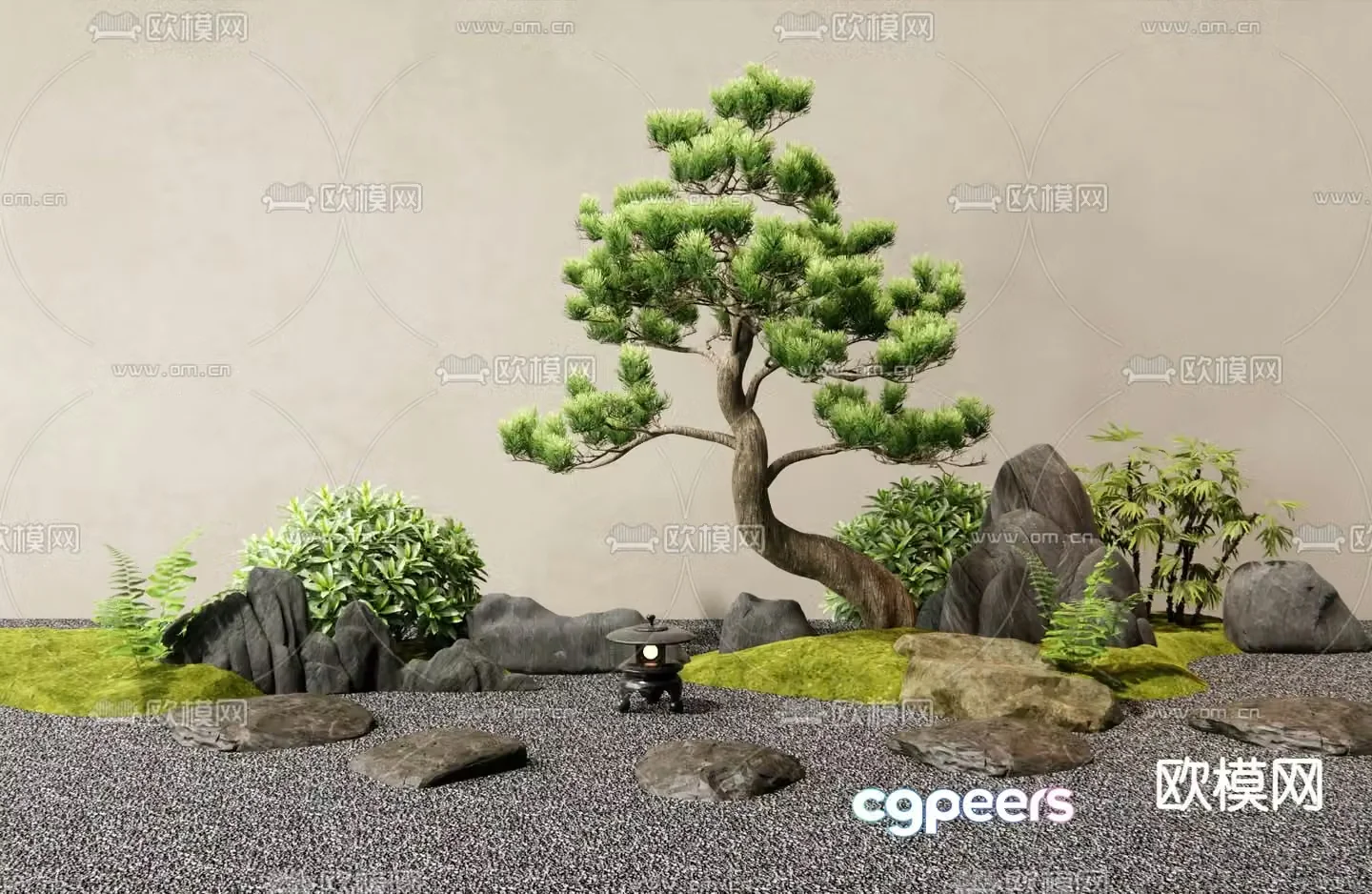 Rockery landscape pine tree landscaping micro terrain 3D model