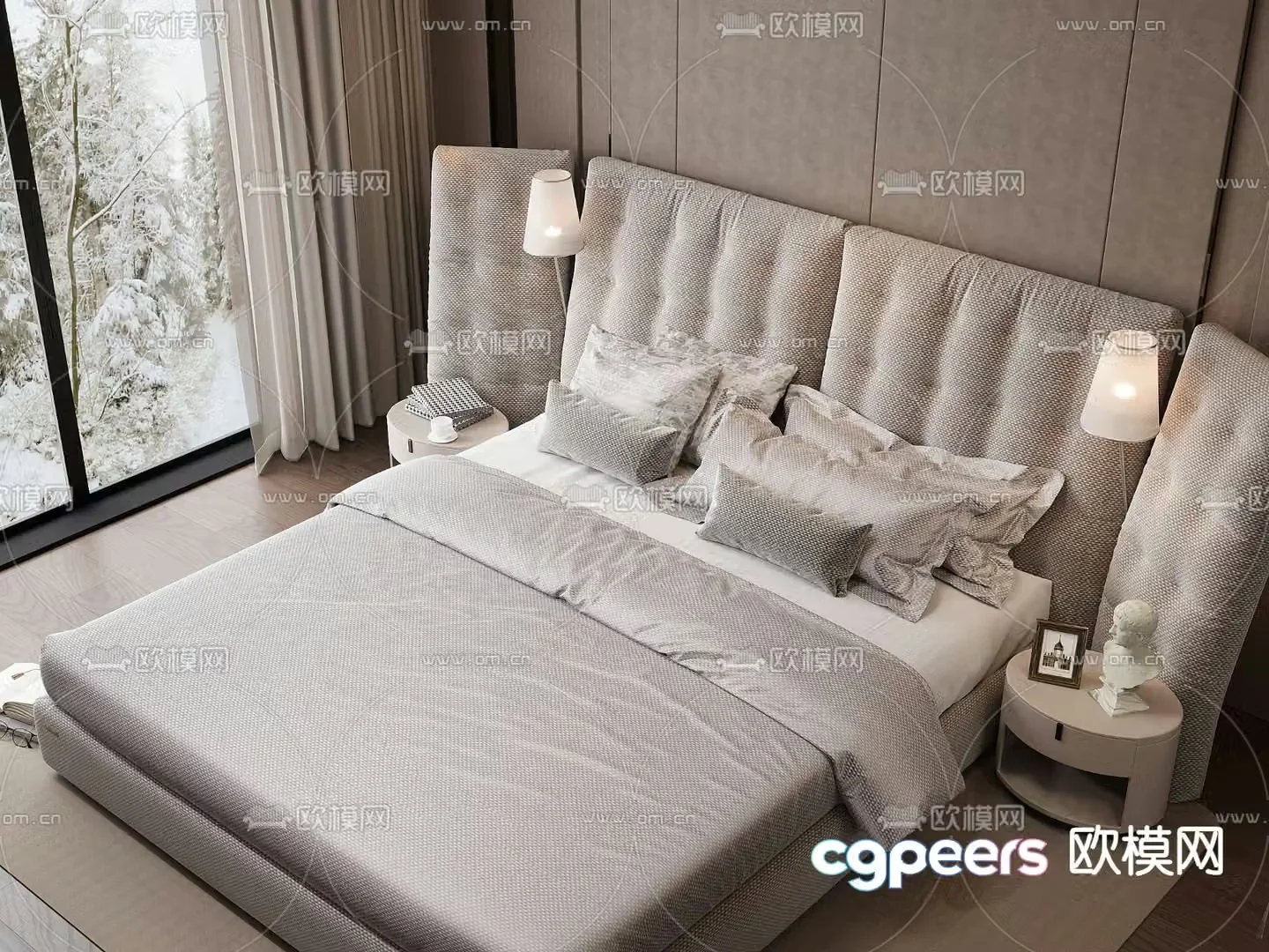 Modern double bed 3d model