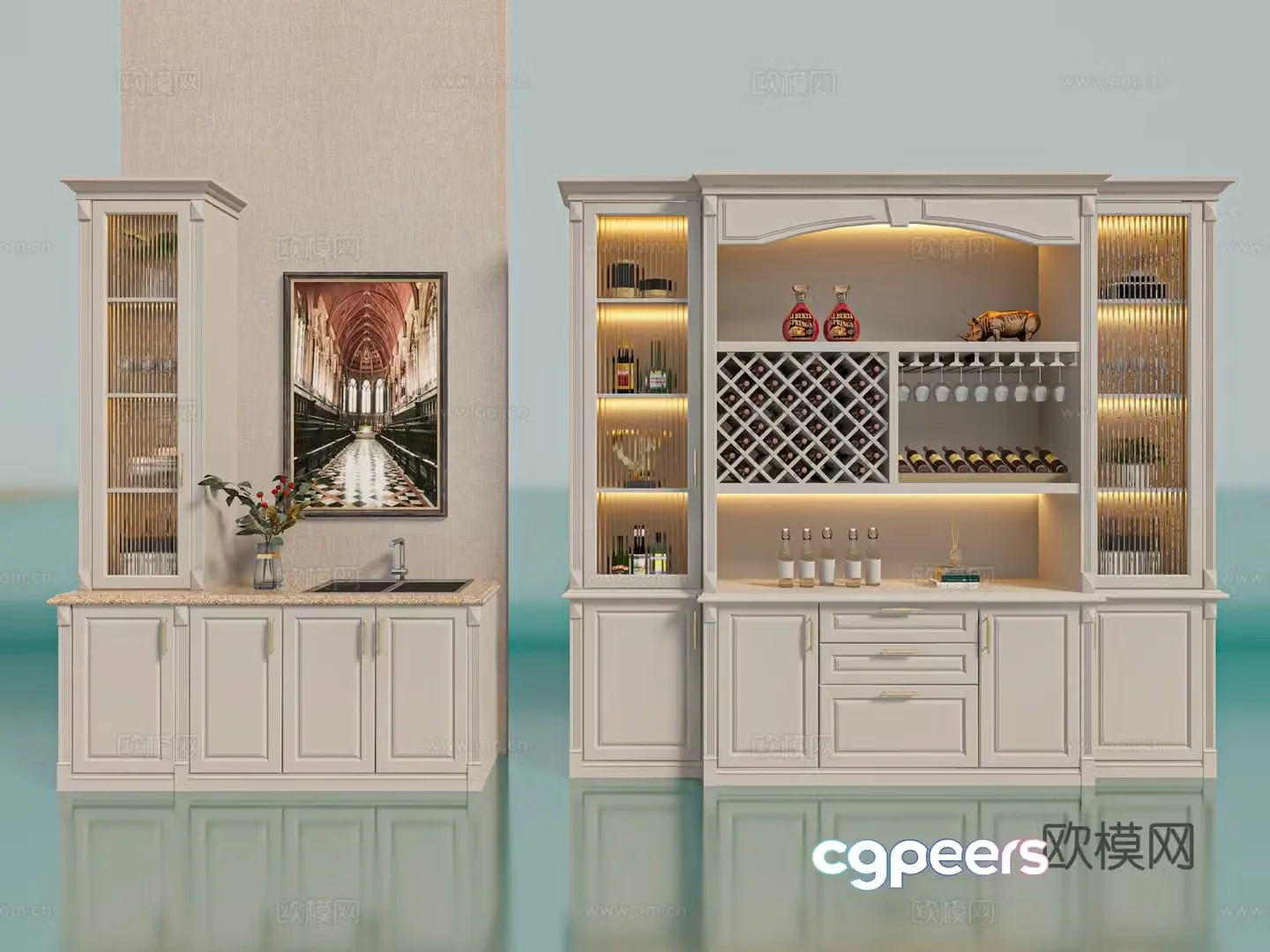 French wine cabinet sideboard 3d model