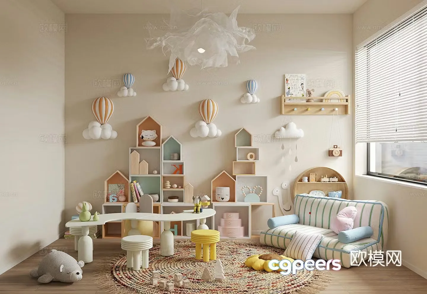 Modern children’s entertainment room Toy room Children’s room Toy storage cabinet Toy doll combination 3D model