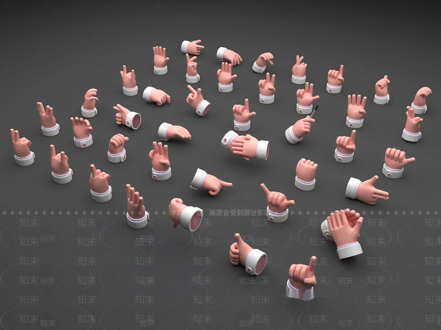 A Collection Of Hands With White Cuffs 3D Model – 8618 – VRAY Render