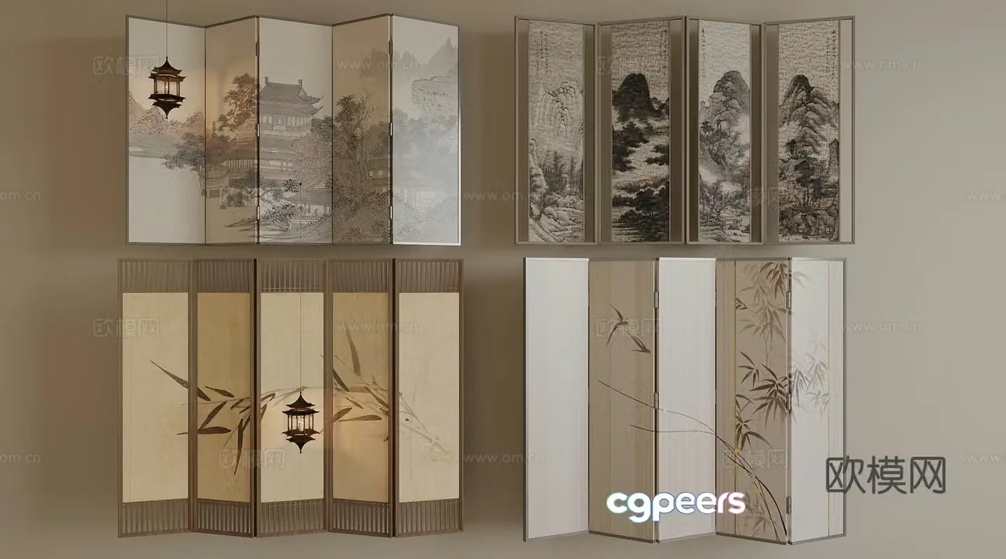 New Chinese style screen ink painting screen 3D model