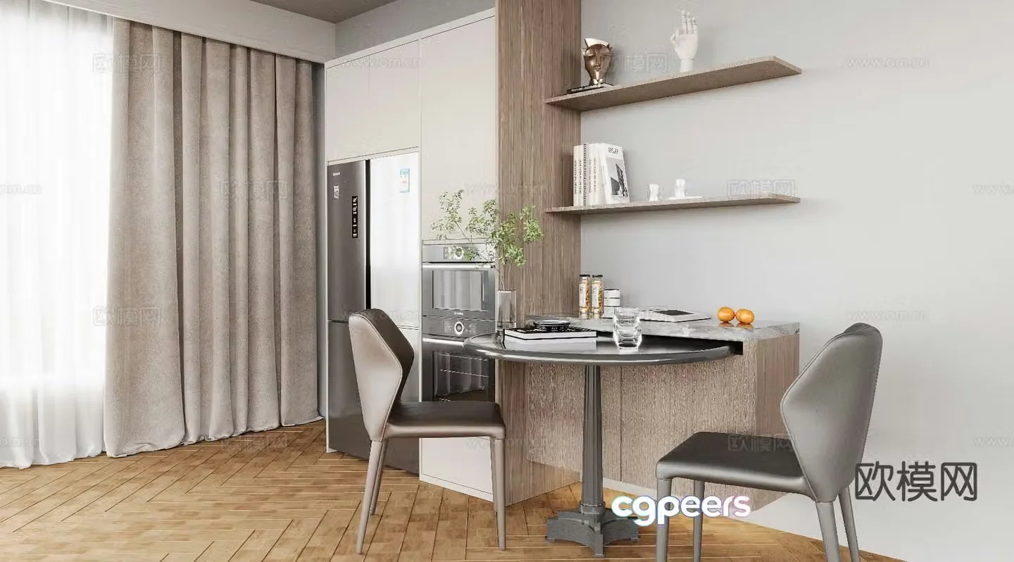 Modern round dining table and chairs 3d model