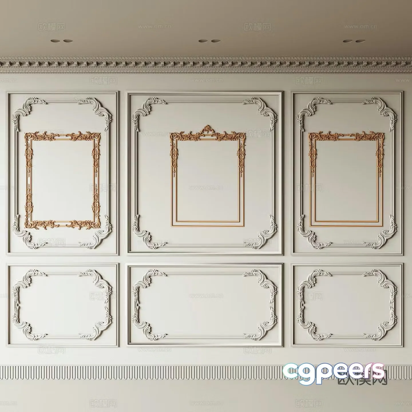 French gypsum line combination gypsum waistline carved gypsum line background wall 3d model