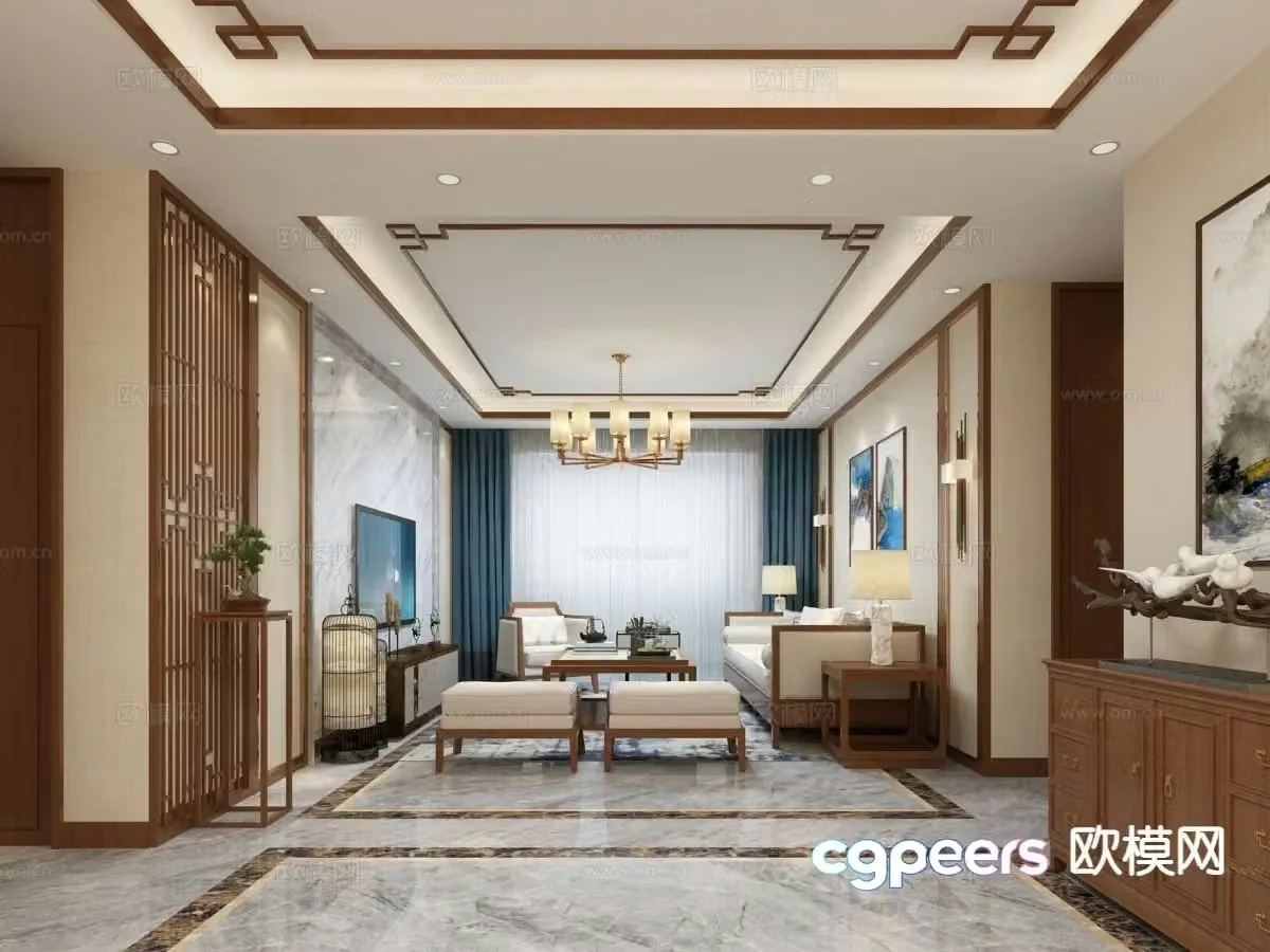 New Chinese style living room 3d model