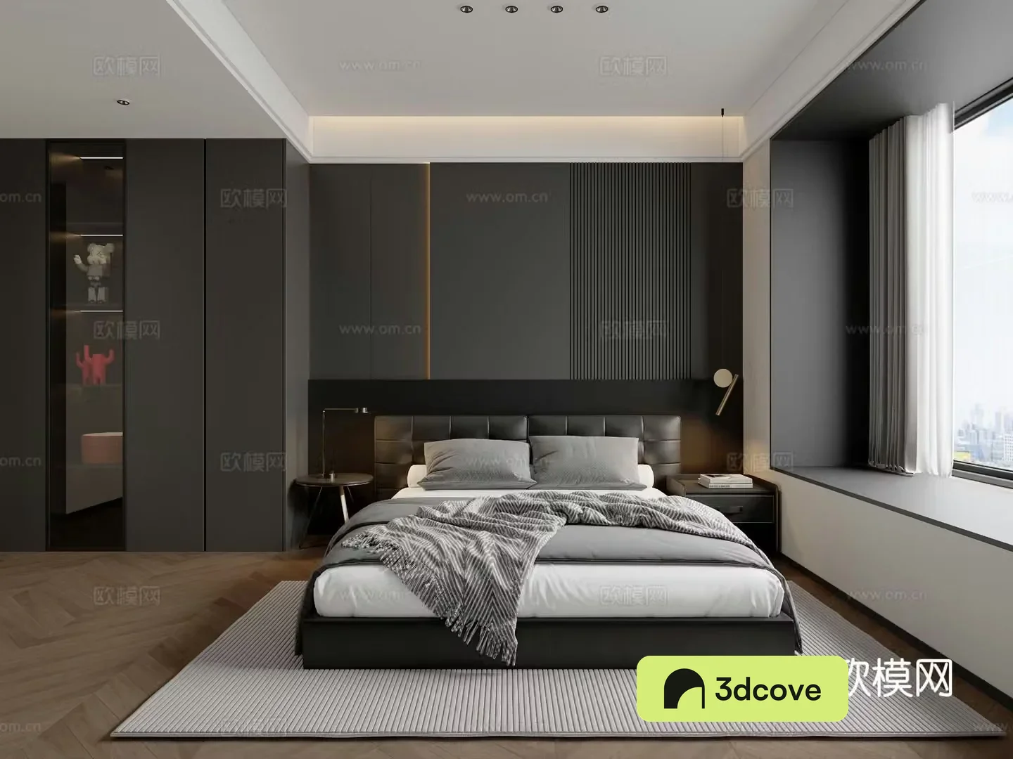 Modern minimalist black white and gray bedroom