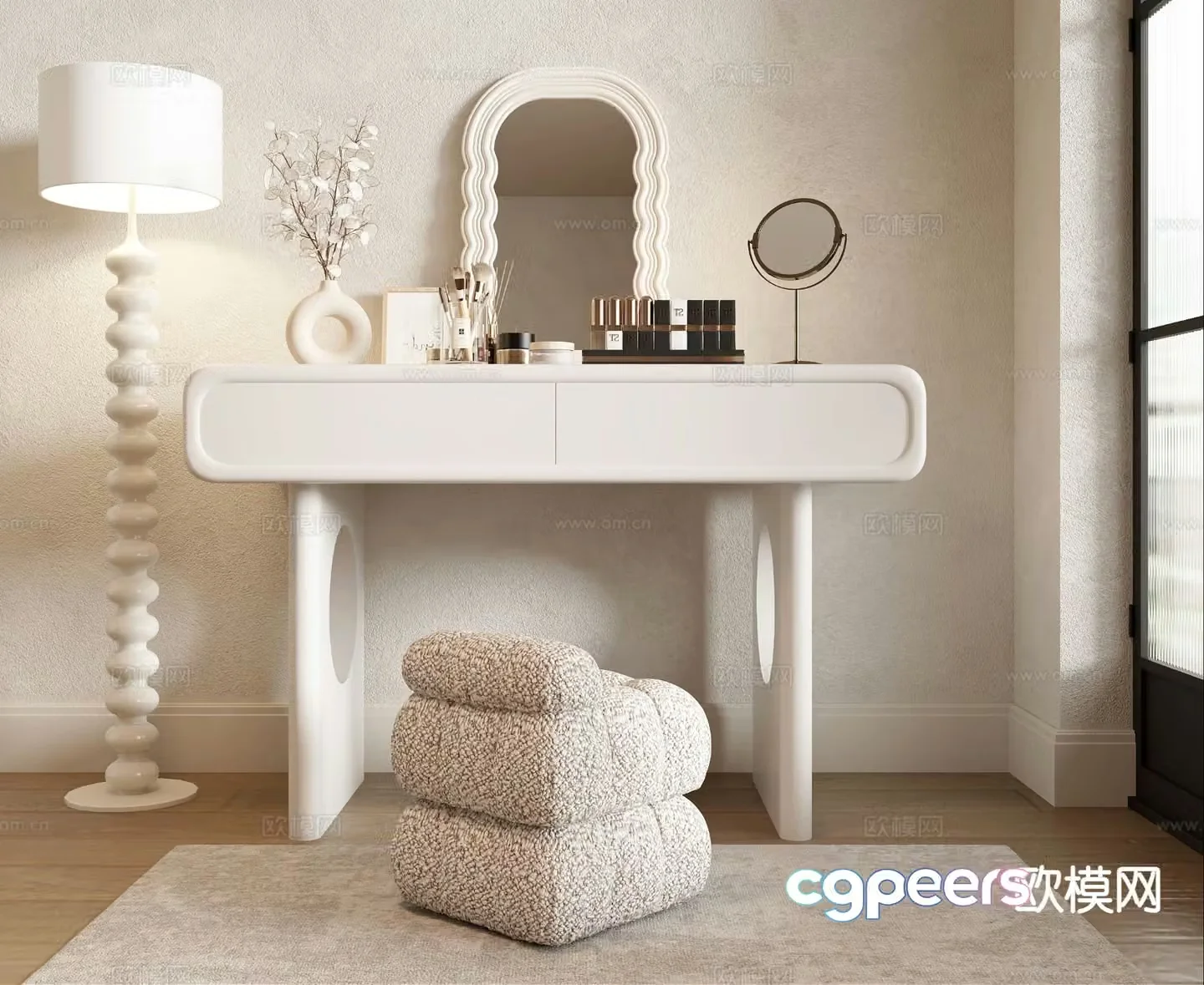 Cream style dressing table makeup table 3d model