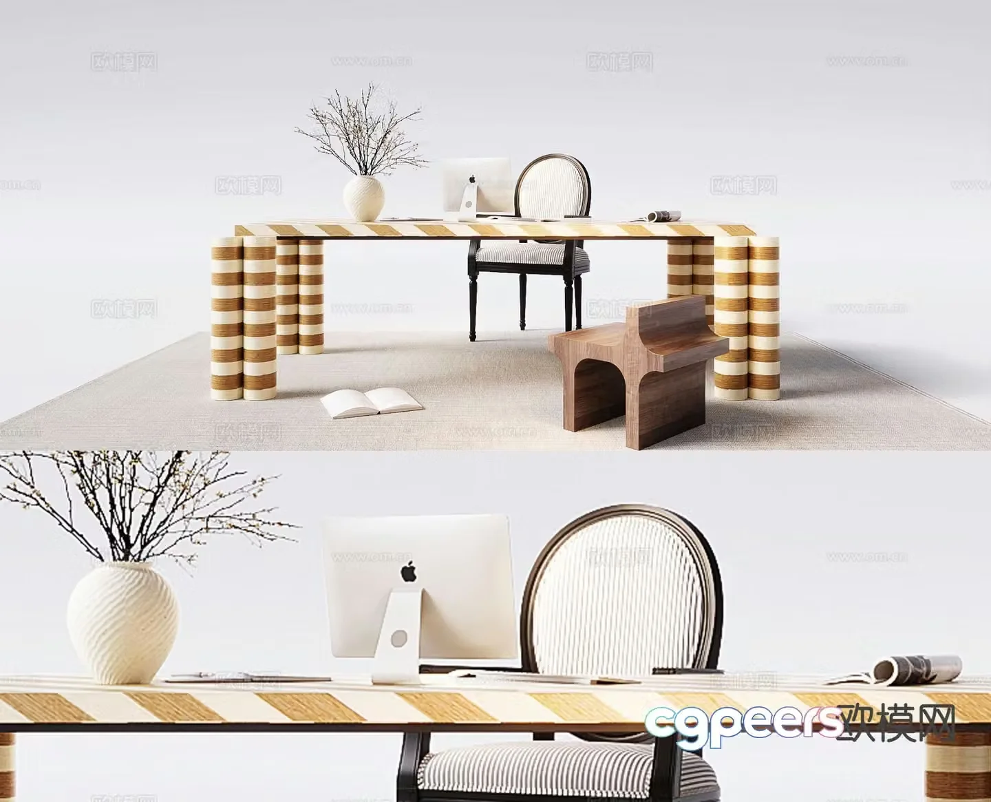 Medieval style desk and chair 3d model
