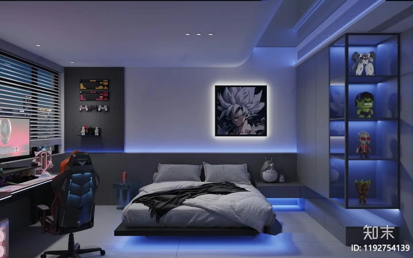 Modern Bedroom With Anime Art 3D Model – 19485 – VRAY Render