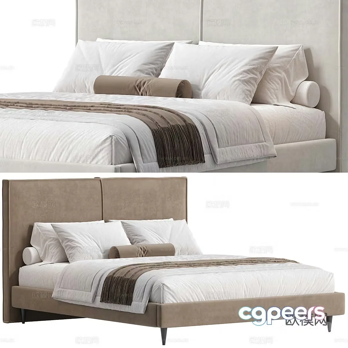 New Chinese style fabric double bed 3D model
