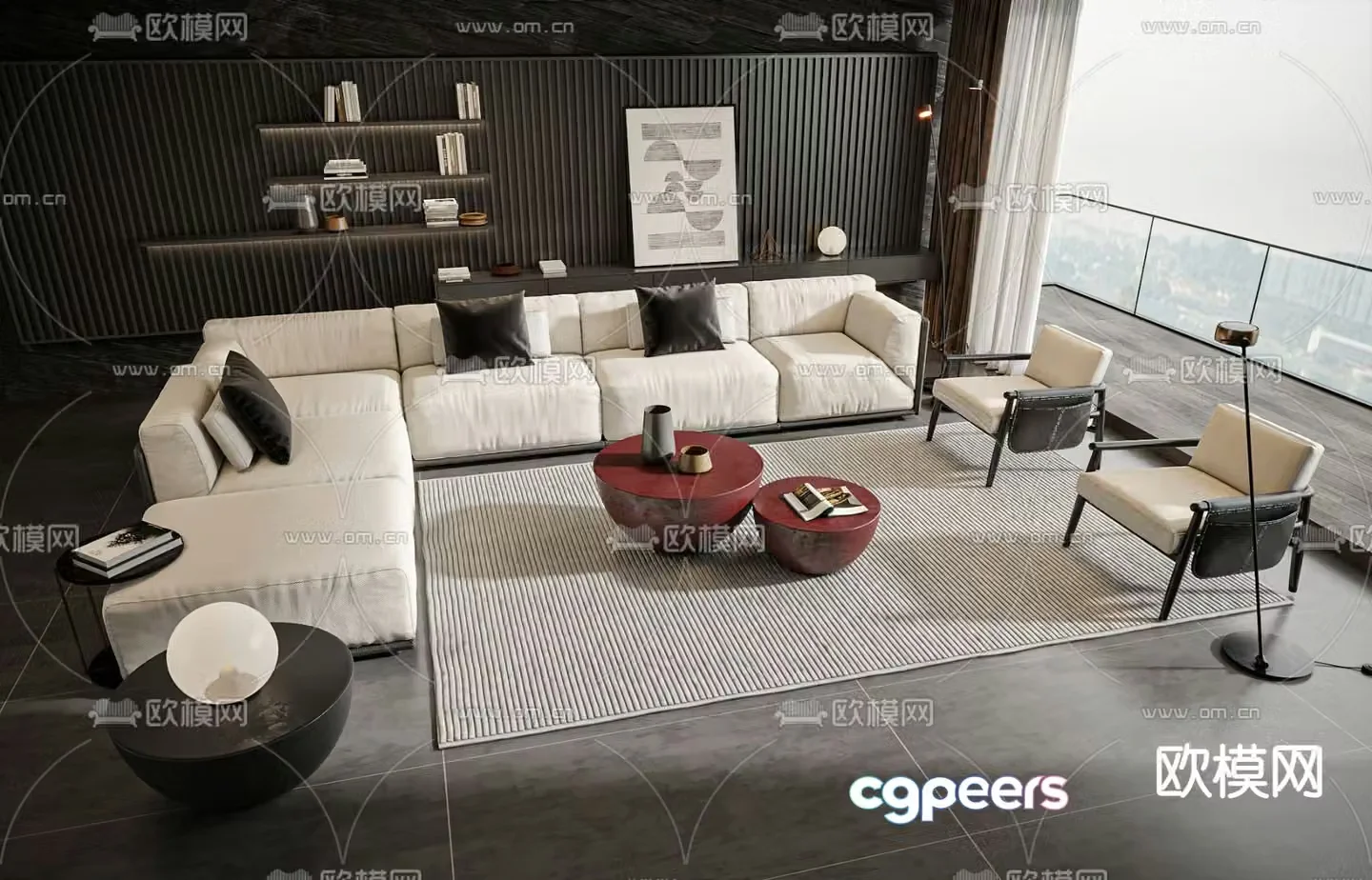 Meridiani dark style modular sofa 3d model
