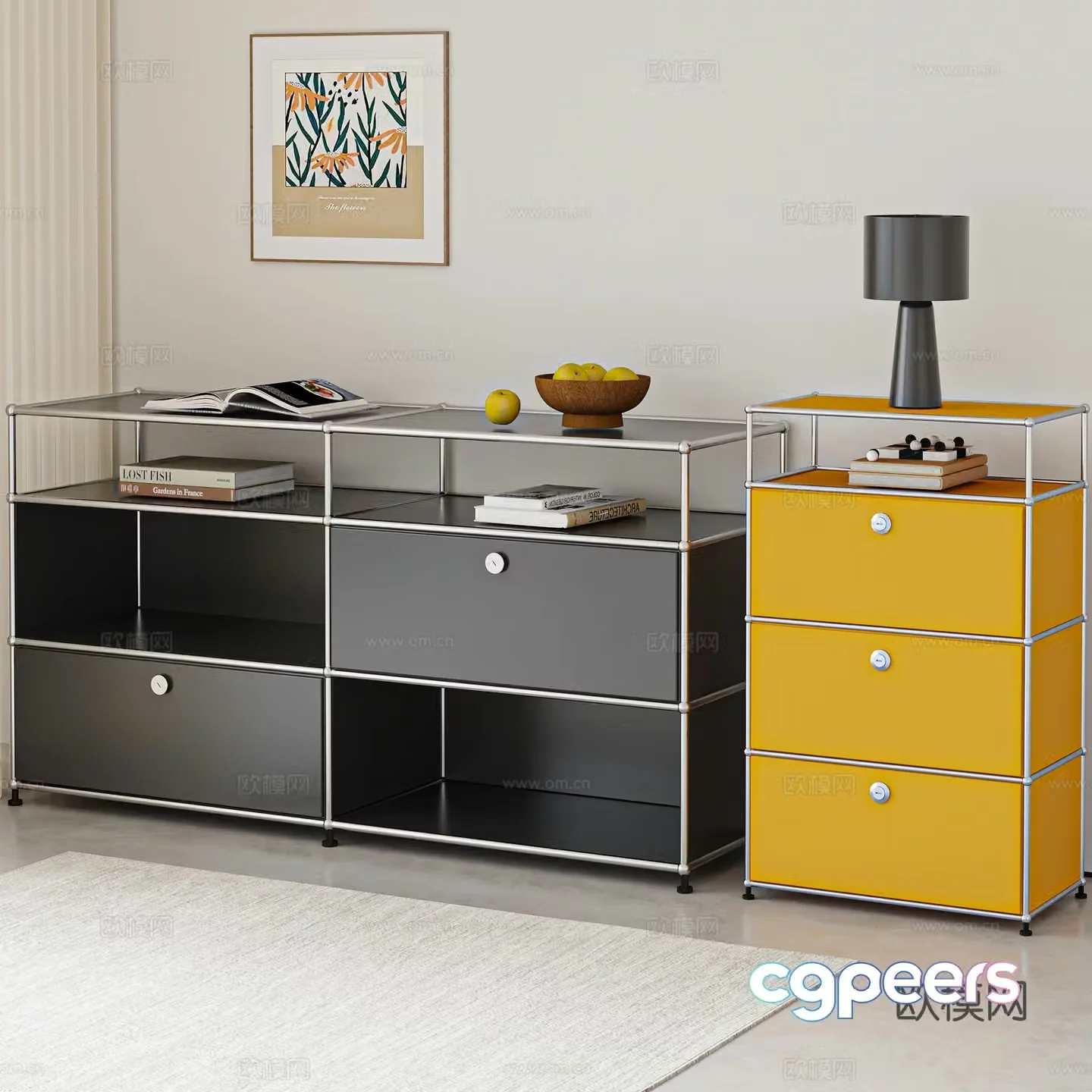 Modern minimalist chest of drawers side cabinets low cabinet 3d model