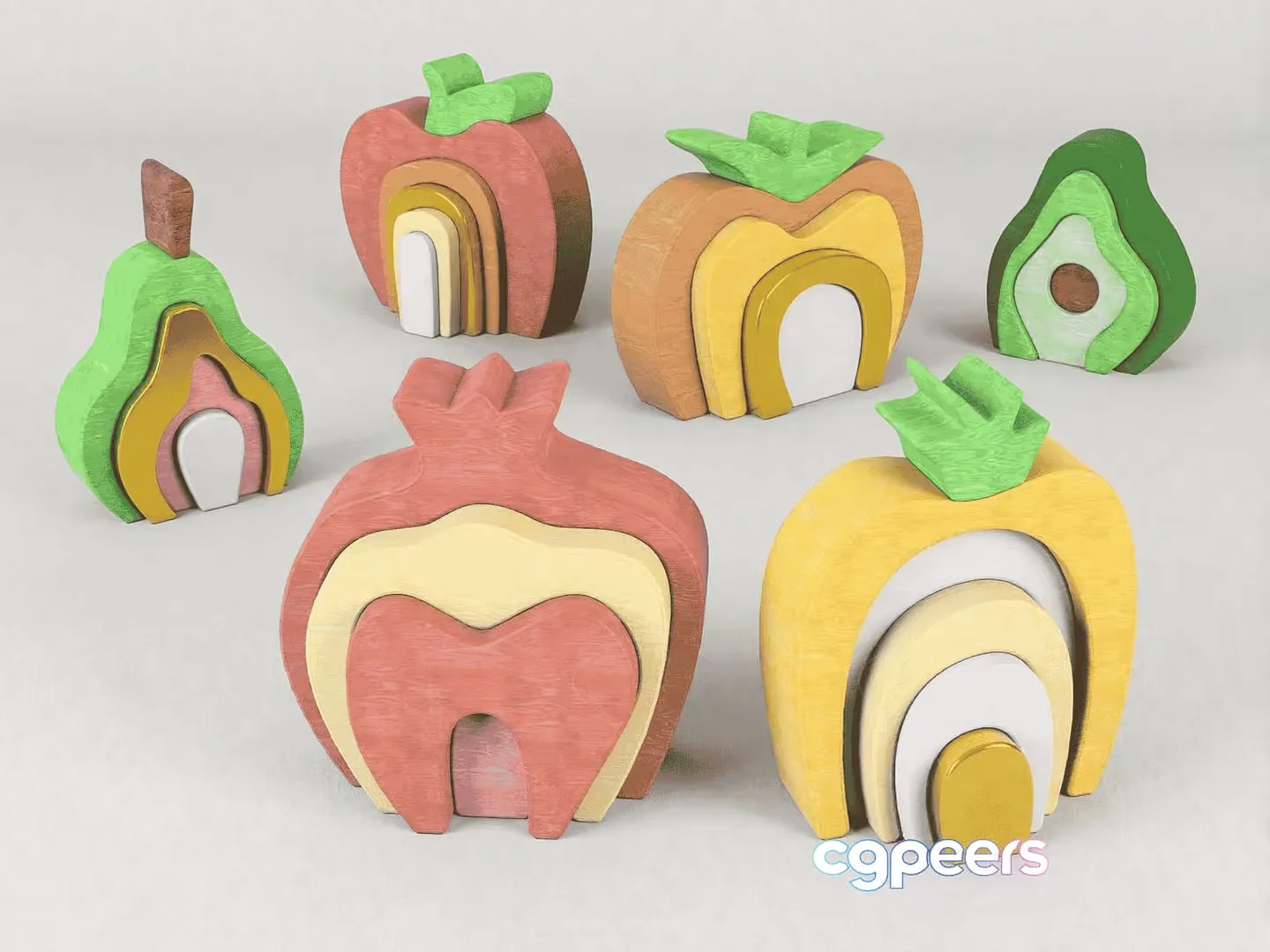 Wooden Fruit Stacking Toy 3D Model – 14273 – VRAY Render