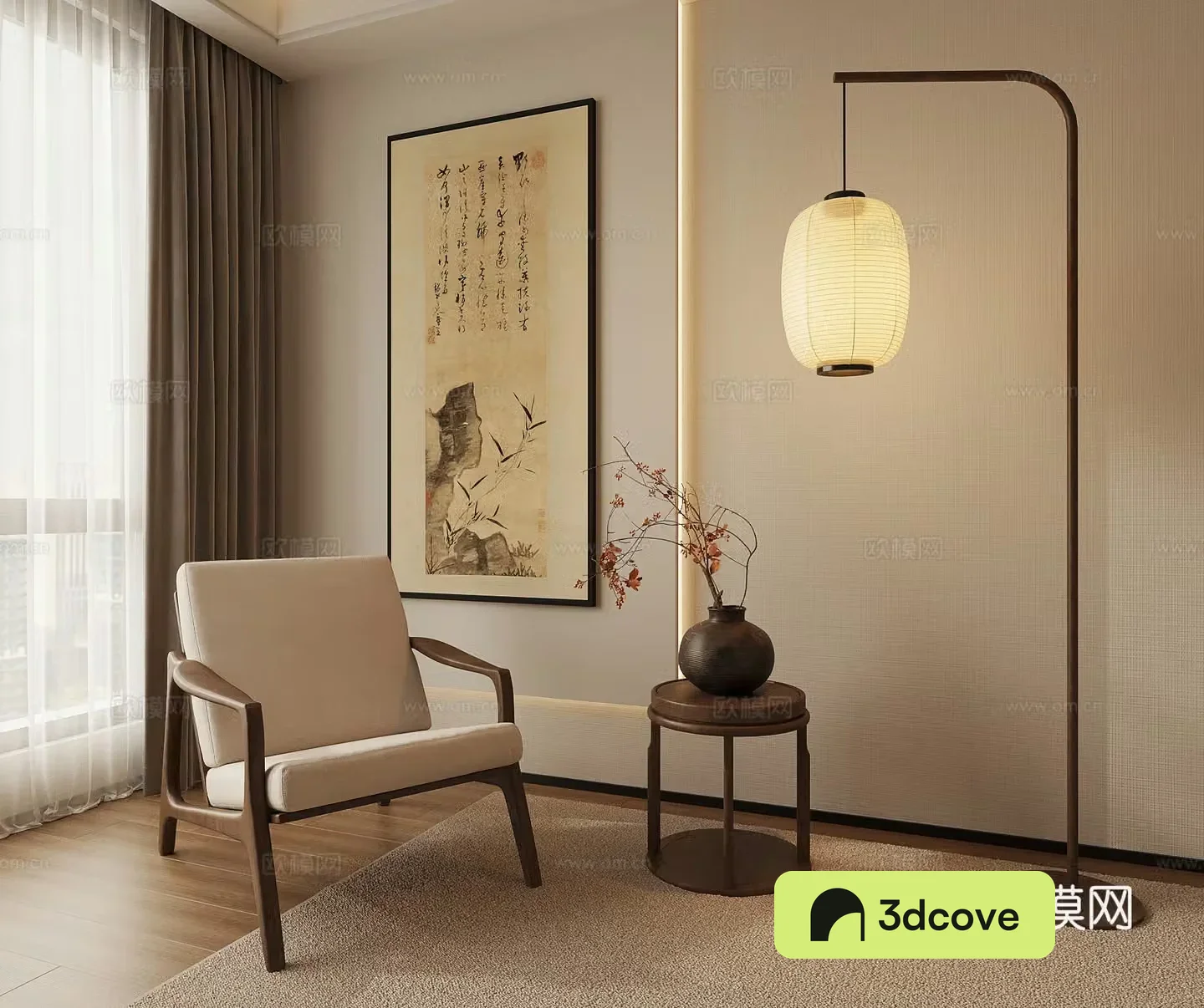 New Chinese style floor lamp leisure chair decorative painting side