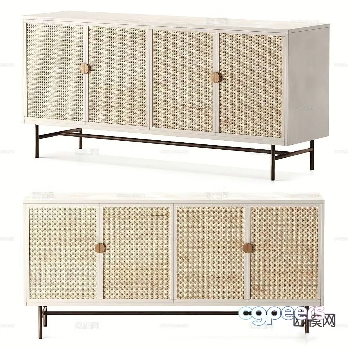 Log style rattan entrance cabinet TV cabinet 3D model