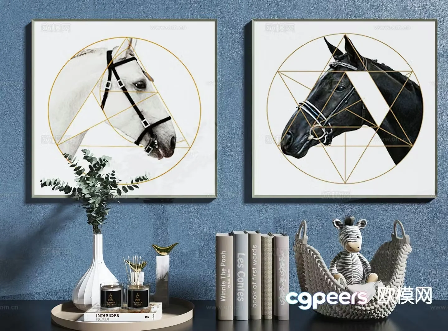 Modern jewelry books vases sculptures hanging paintings 3D model