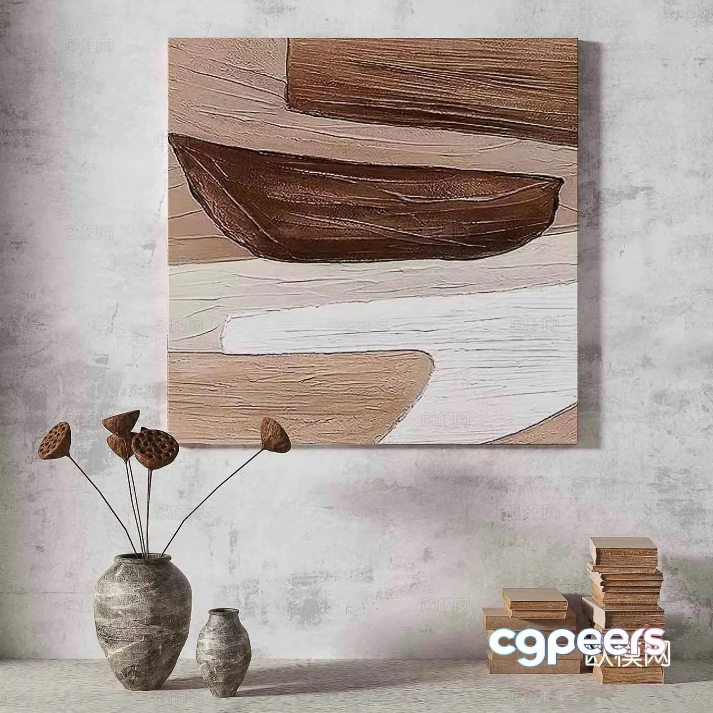 Wabisa retro texture abstract decorative painting 3d model