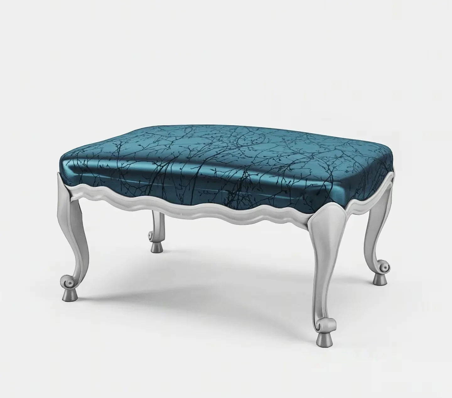 A Small Ornate Stool With A Blue Seat And White Legs 3D Model – 2441 – VRAY Render